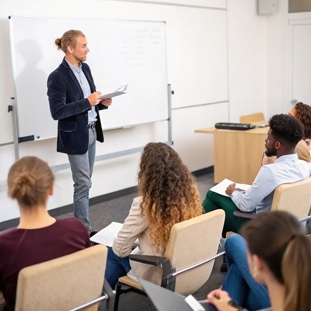 Instructor delivering a public speaking course